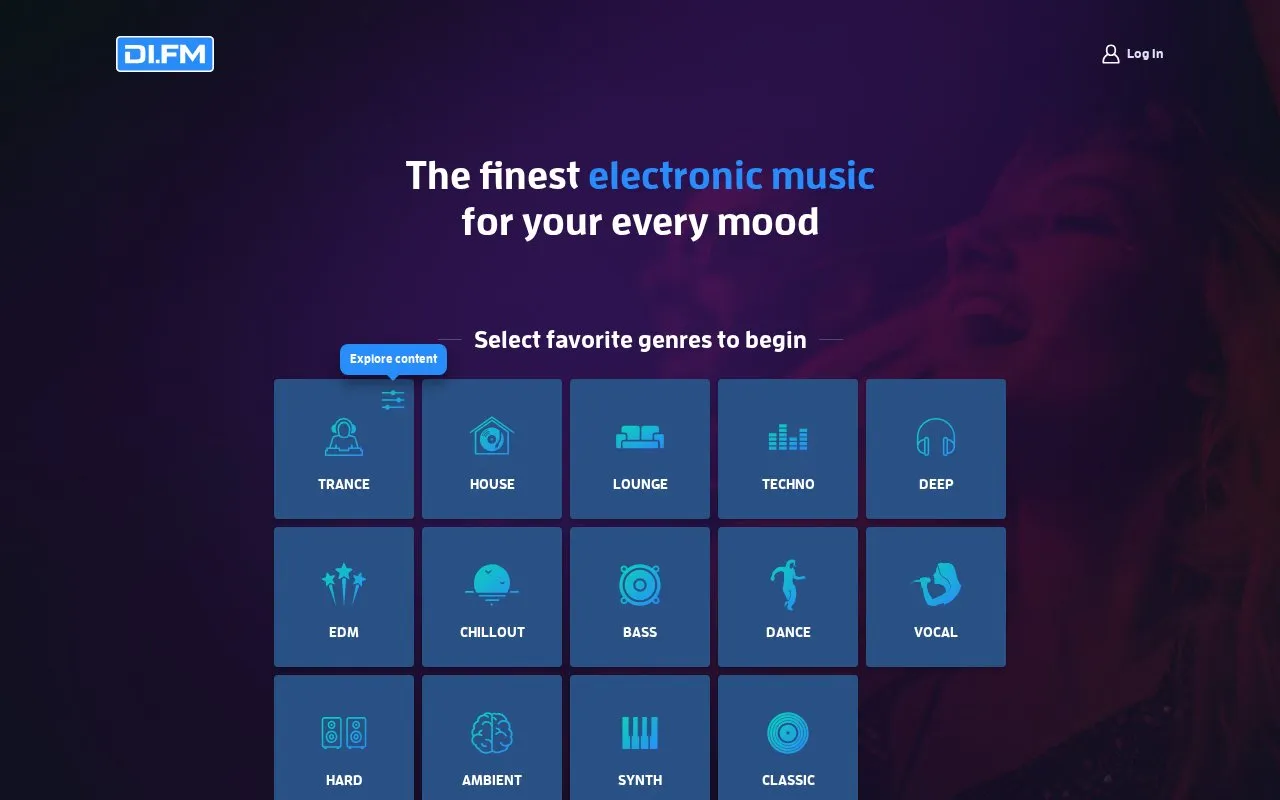 DI.FM homepage screenshot