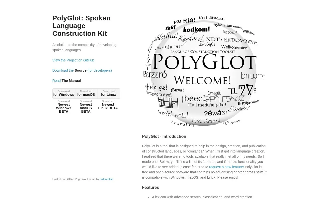 PolyGlot homepage screenshot
