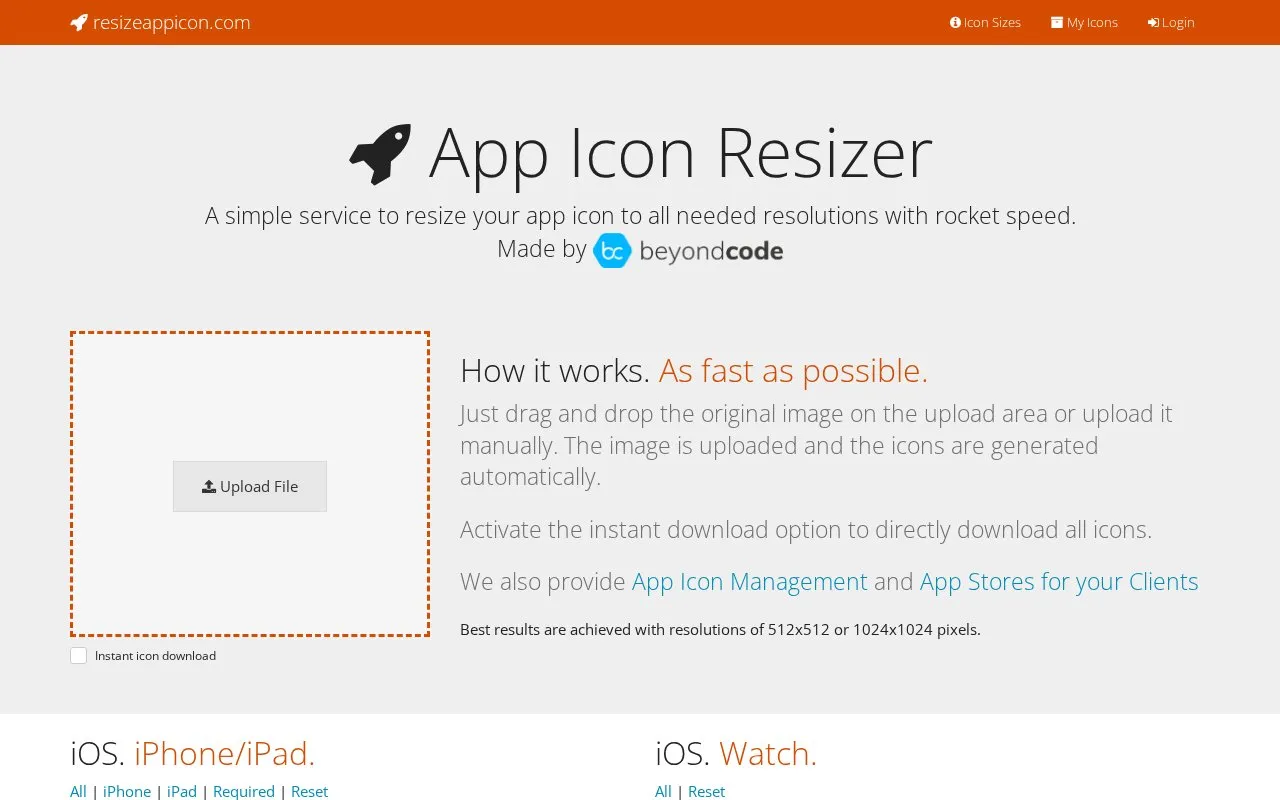 Resize App Icon homepage screenshot