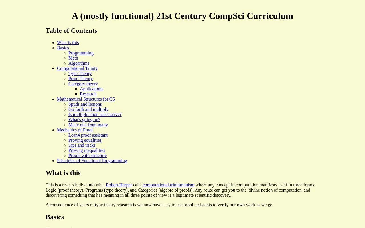Modern Computer Science Curriculum homepage screenshot
