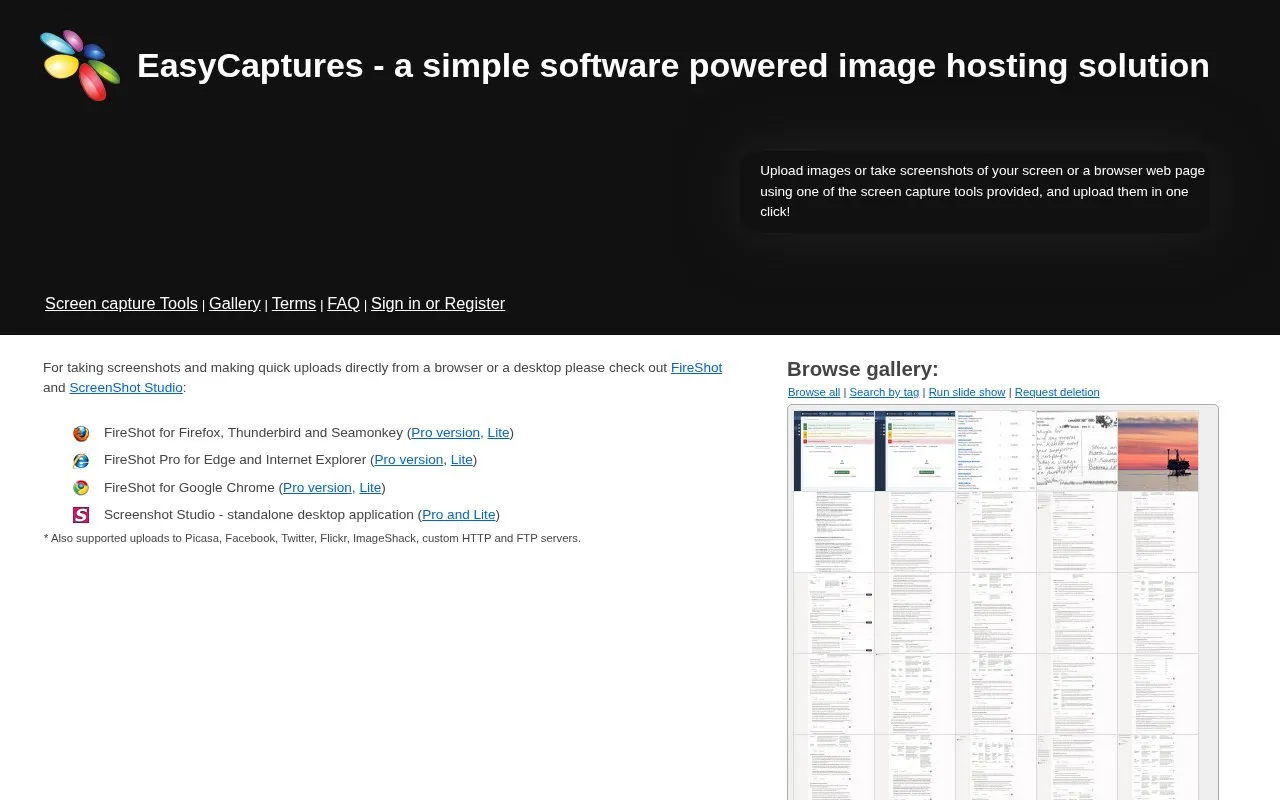 EasyCaptures homepage screenshot