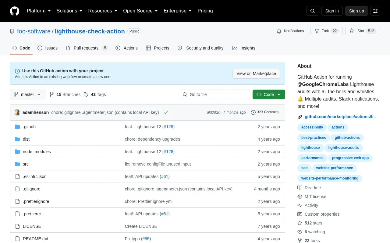 lighthouse-check-action homepage screenshot