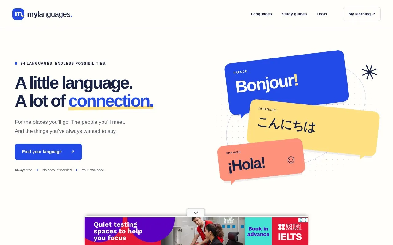 MyLanguages homepage screenshot