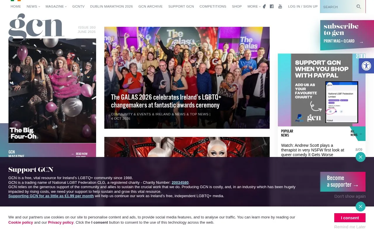 Gay Community News homepage screenshot