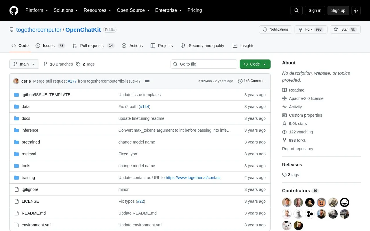 togethercomputer/OpenChatKit homepage screenshot