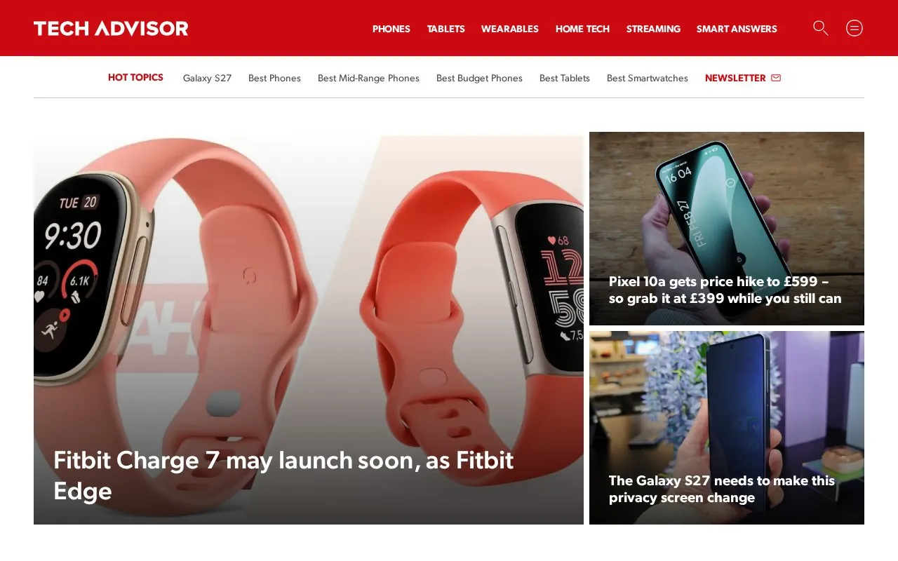 Tech Advisor homepage screenshot