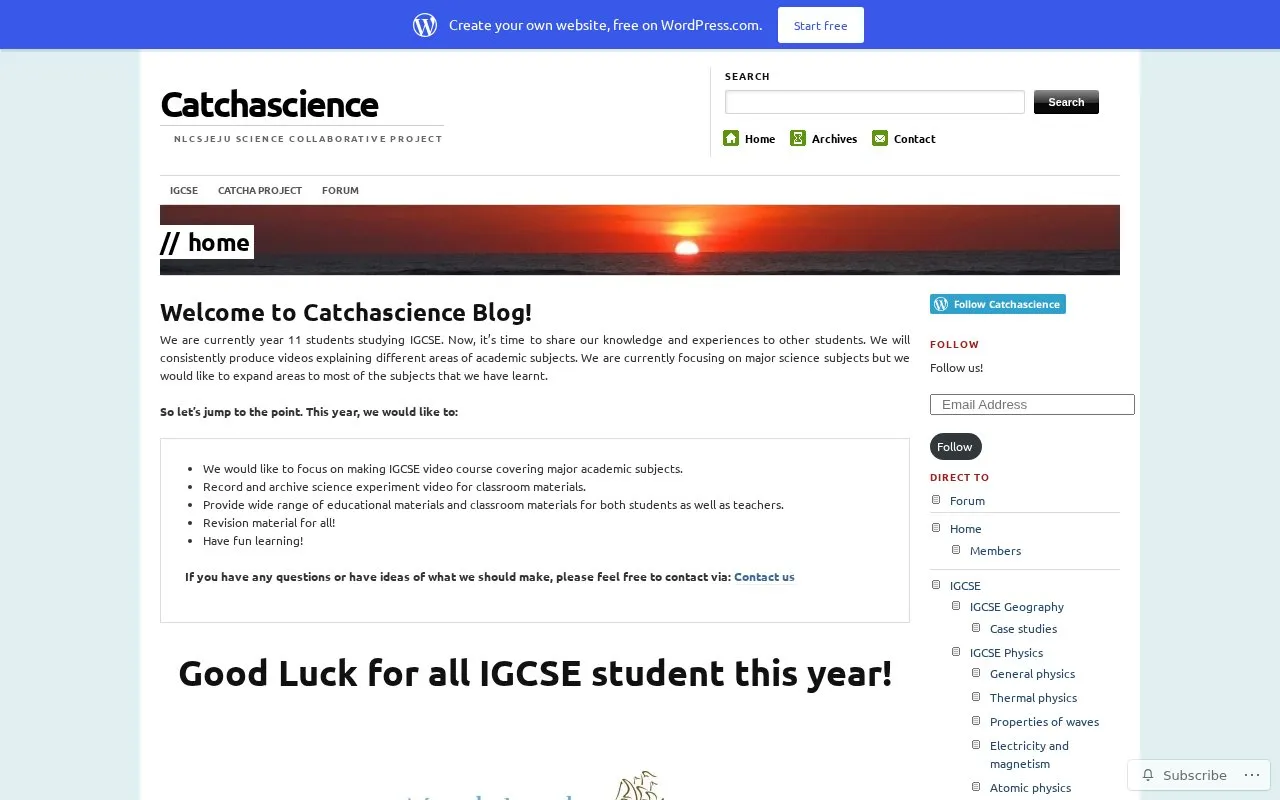 Catchascience homepage screenshot
