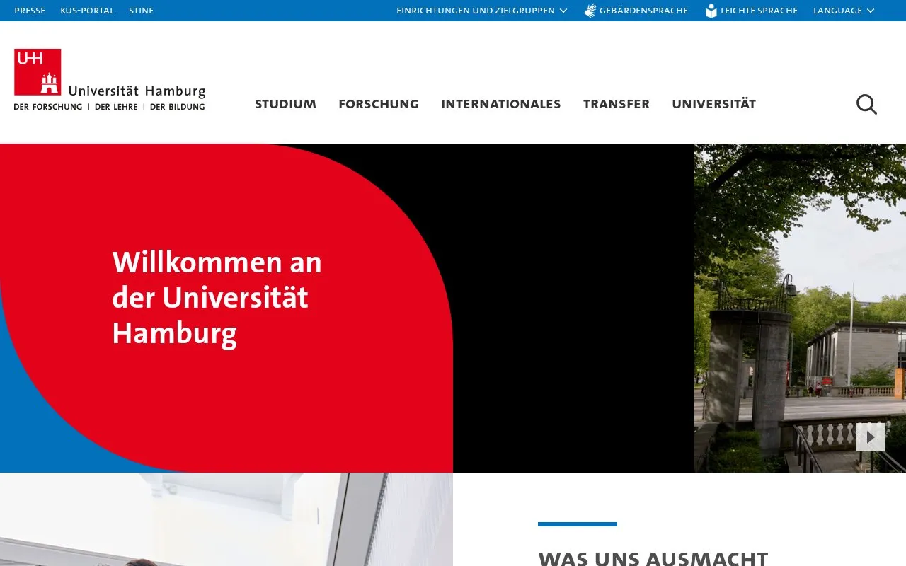 Universitat Hamburg homepage screenshot