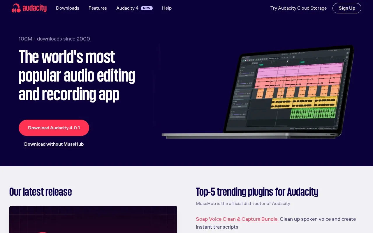 Audacity homepage screenshot