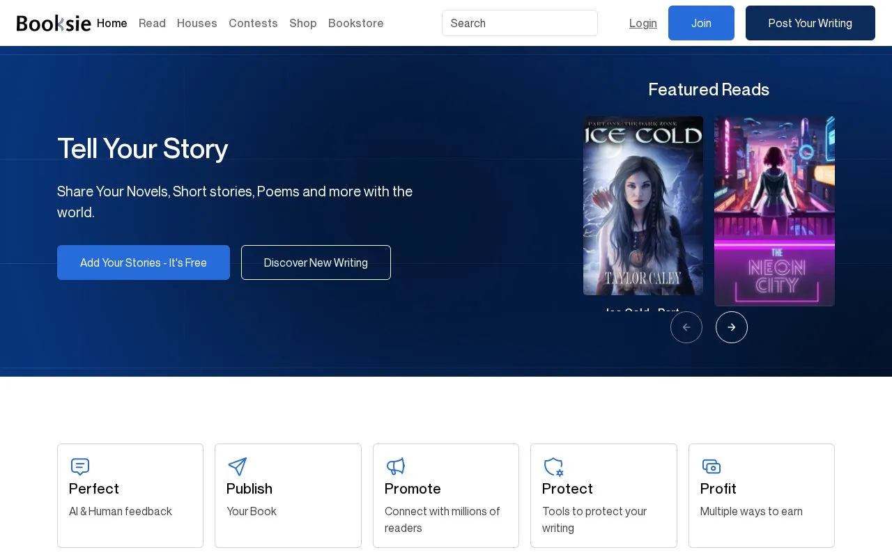 Booksie homepage screenshot