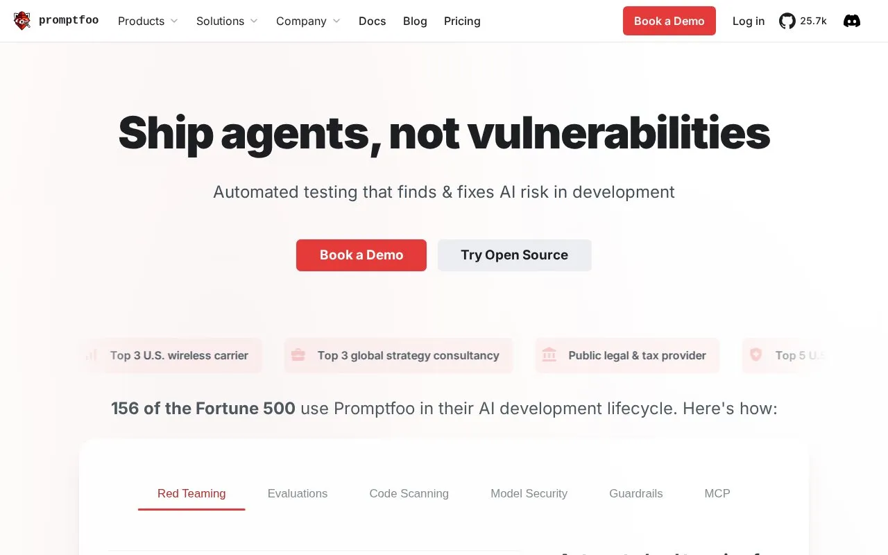 promptfoo homepage screenshot