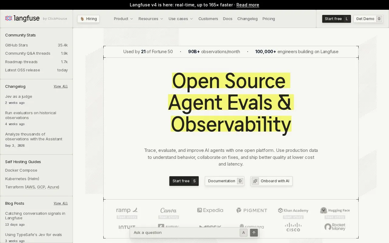 Langfuse homepage screenshot
