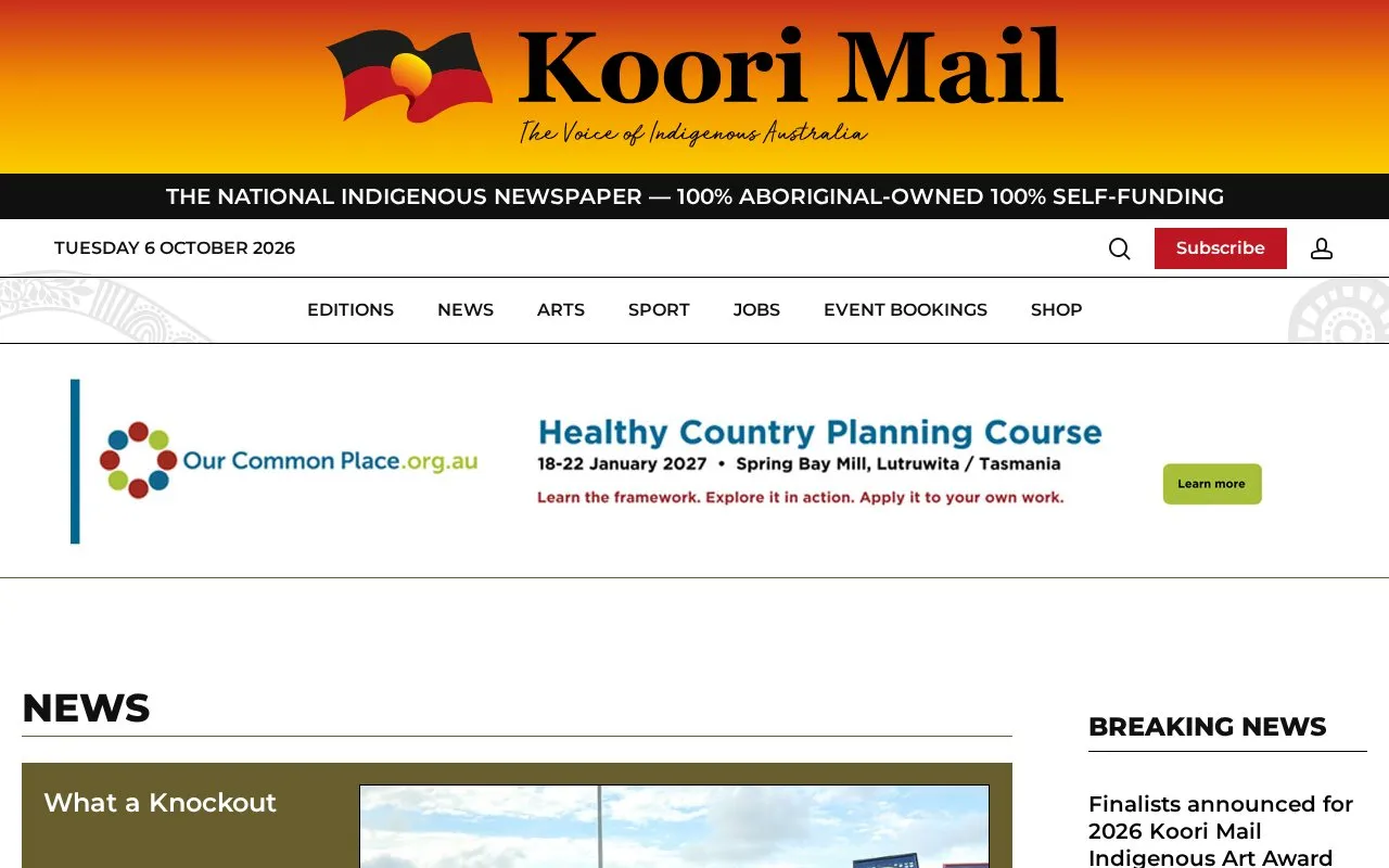 Koori Mail homepage screenshot