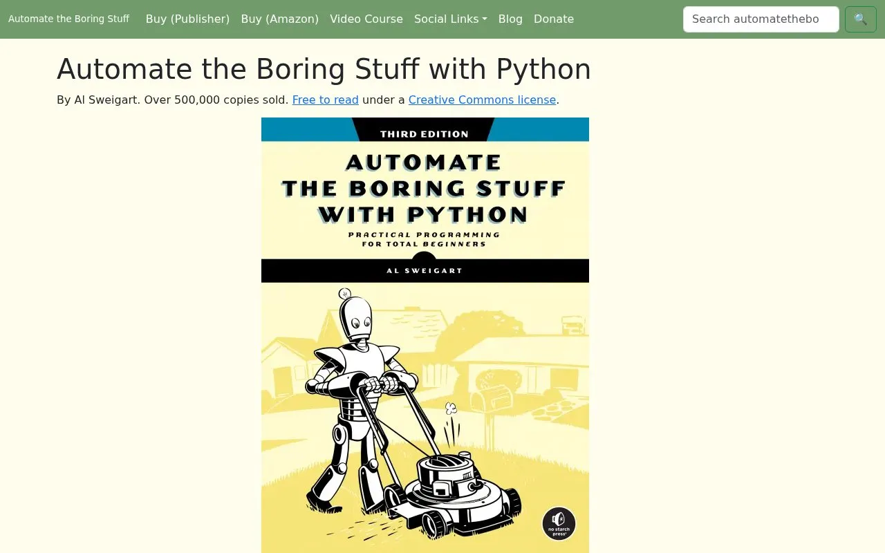 Automate The Boring Stuff homepage screenshot