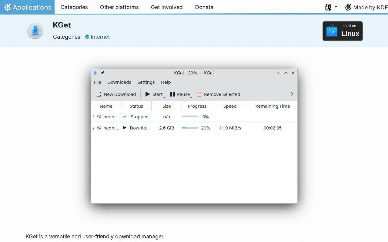 KGet homepage screenshot