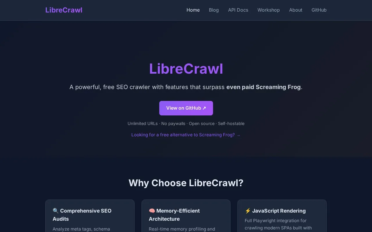 LibreCrawl homepage screenshot