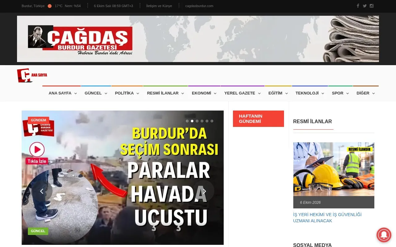 Çağdaş Burdur Gazetesi homepage screenshot