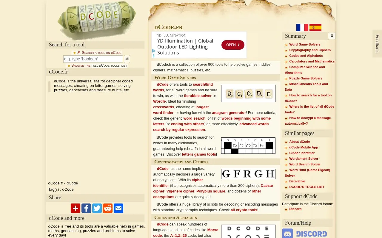 dCode homepage screenshot