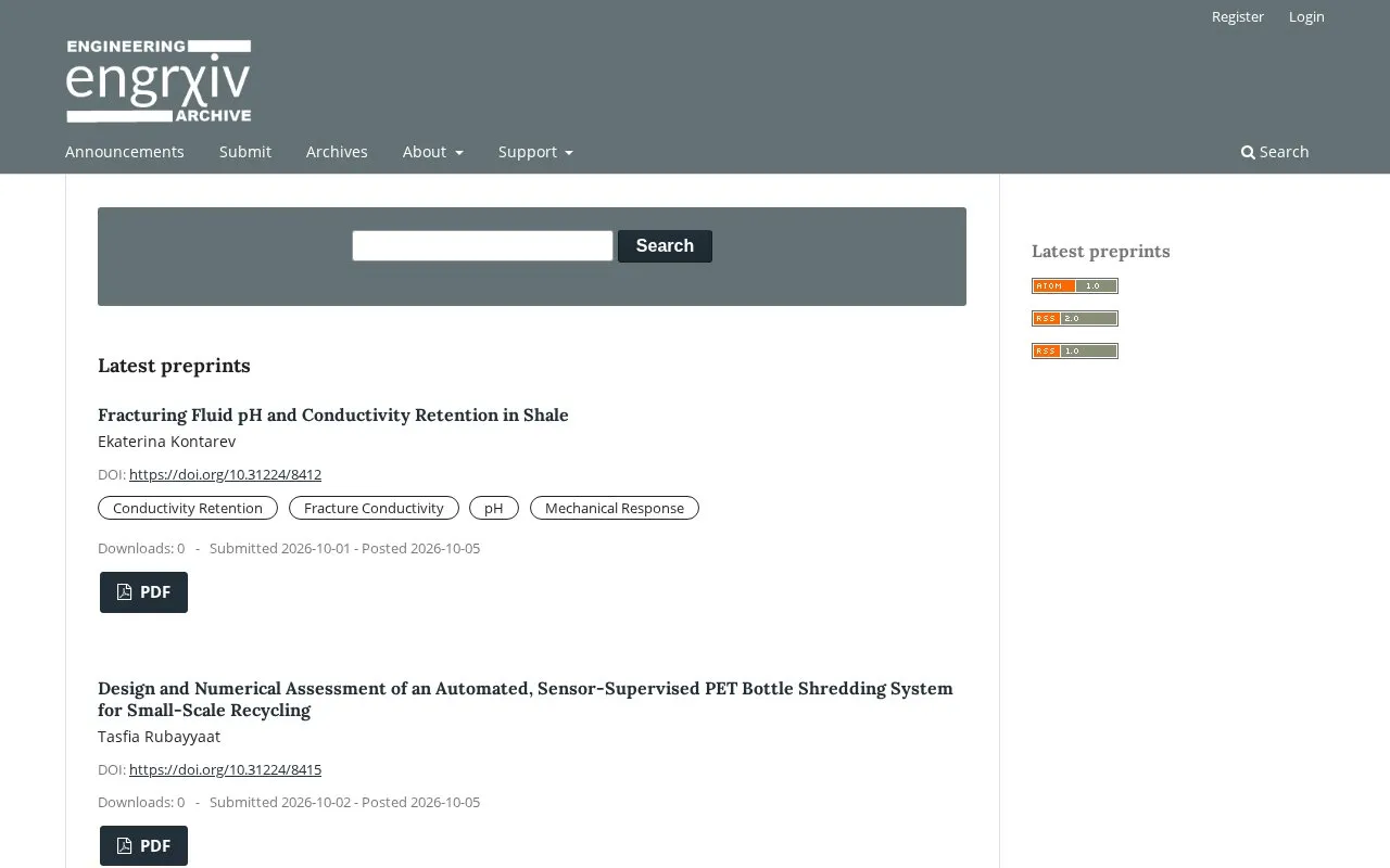 engrXiv homepage screenshot