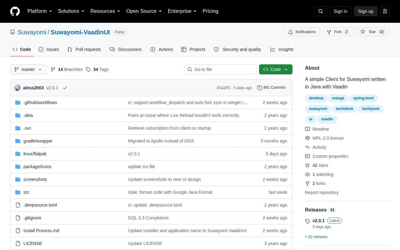 Suwayomi-VaadinUI homepage screenshot