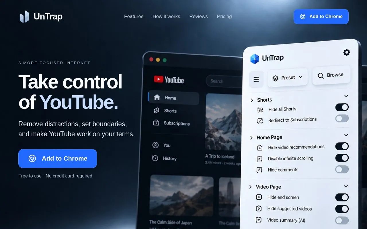 UnTrap homepage screenshot
