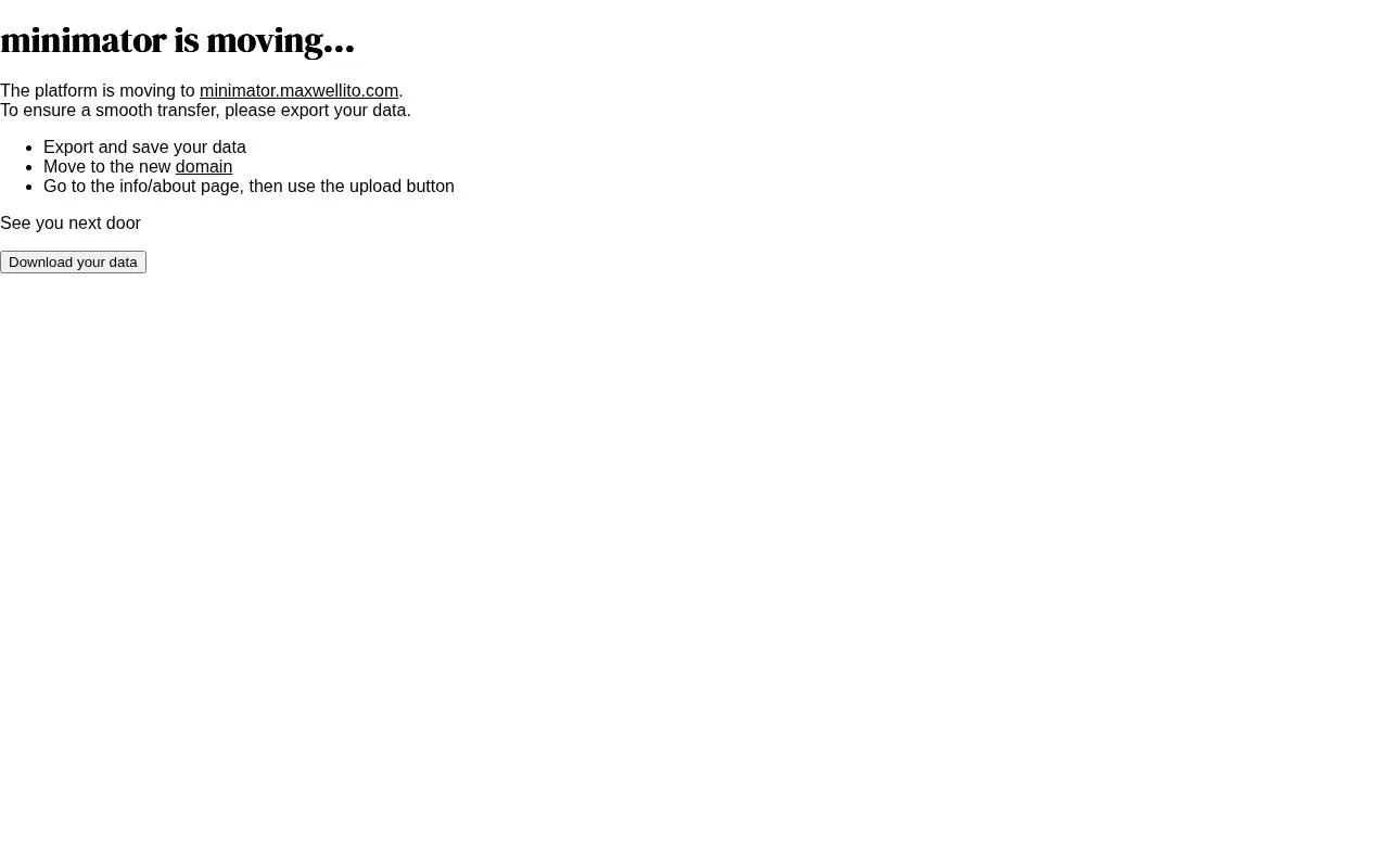 minimator homepage screenshot