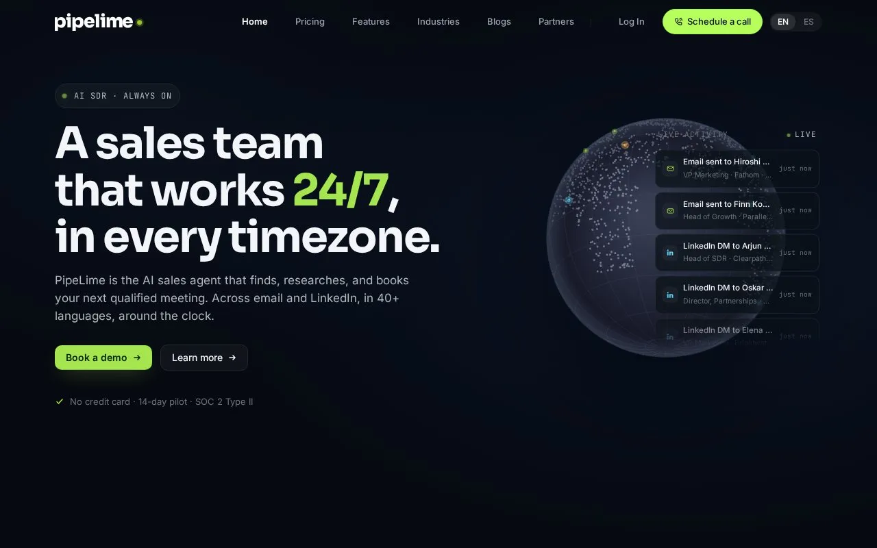 PipeLime homepage screenshot