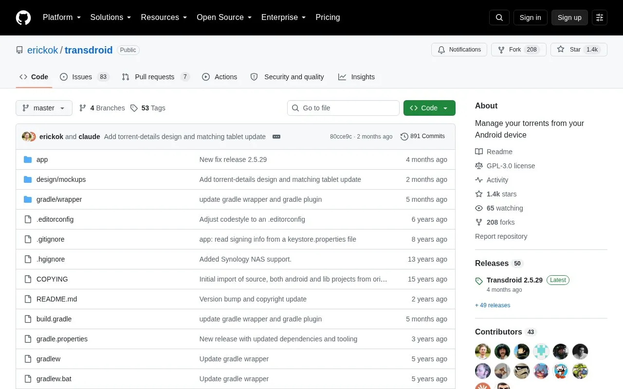 Transdroid homepage screenshot
