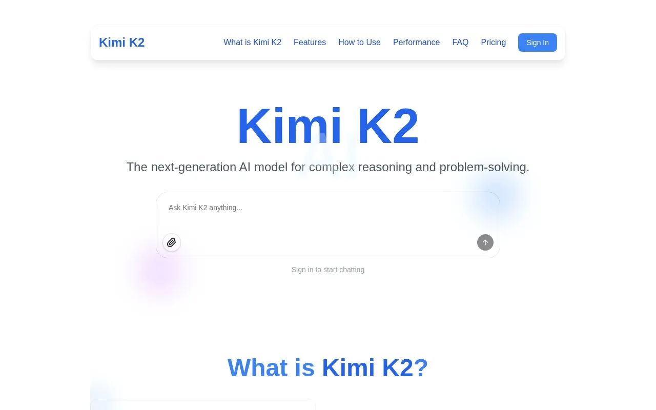 Kimi K2 homepage screenshot