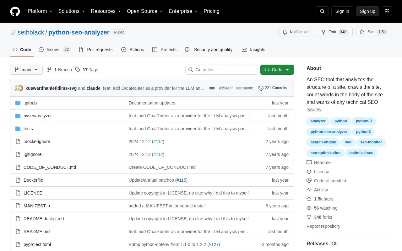 Python SEO Analyzer homepage screenshot