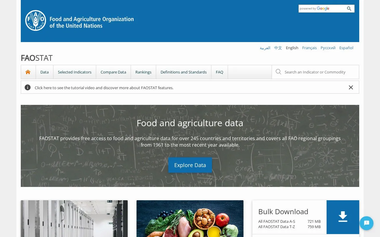 FAOSTAT homepage screenshot