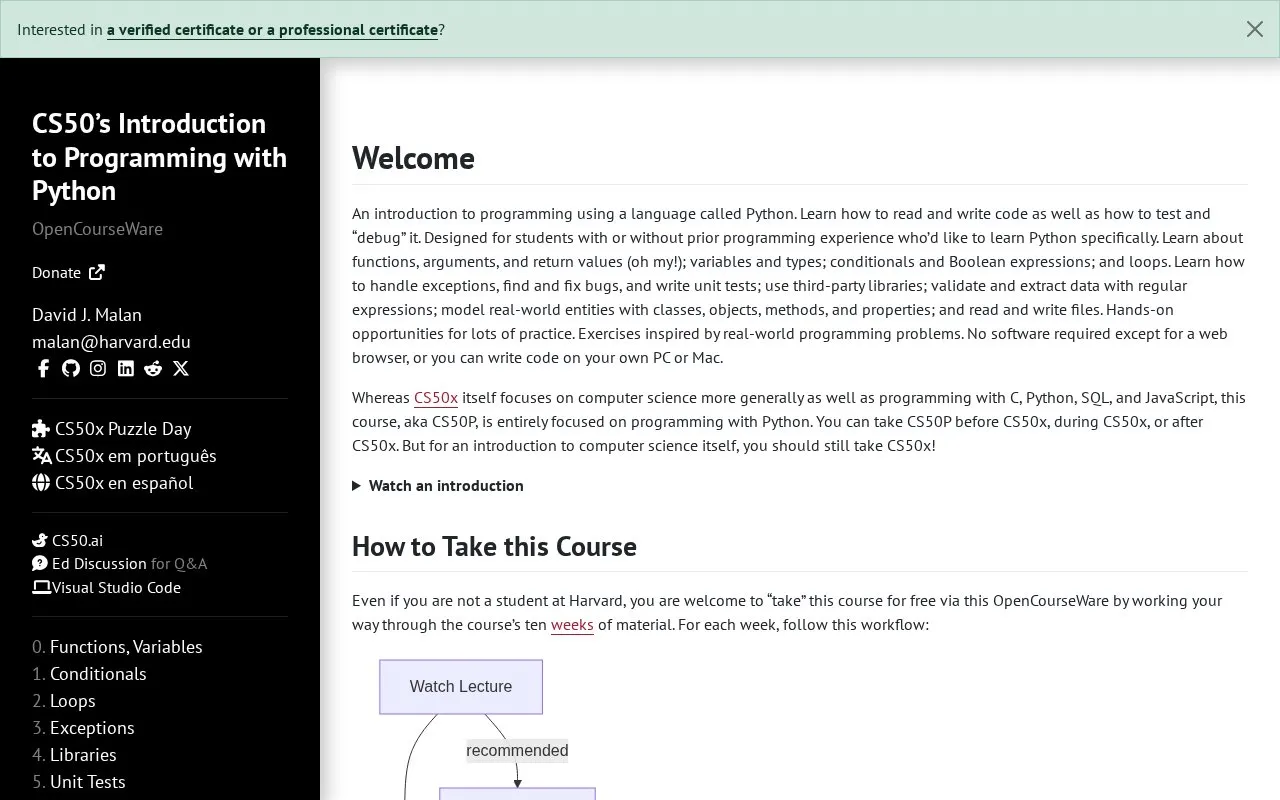 CS50 homepage screenshot