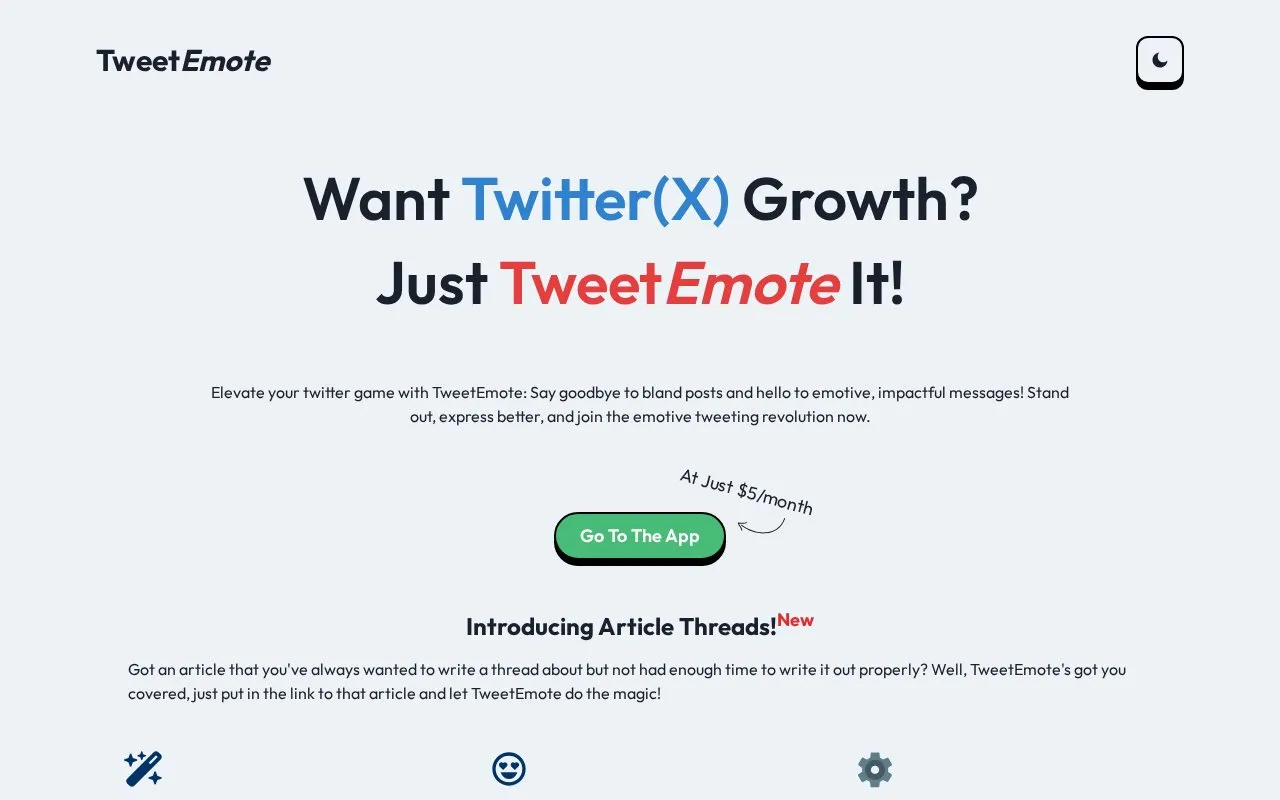 Tweetemote homepage screenshot