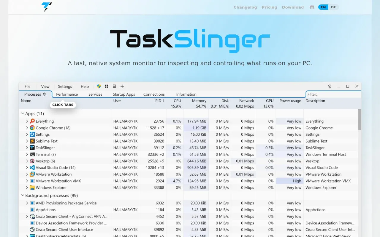 TaskSlinger homepage screenshot