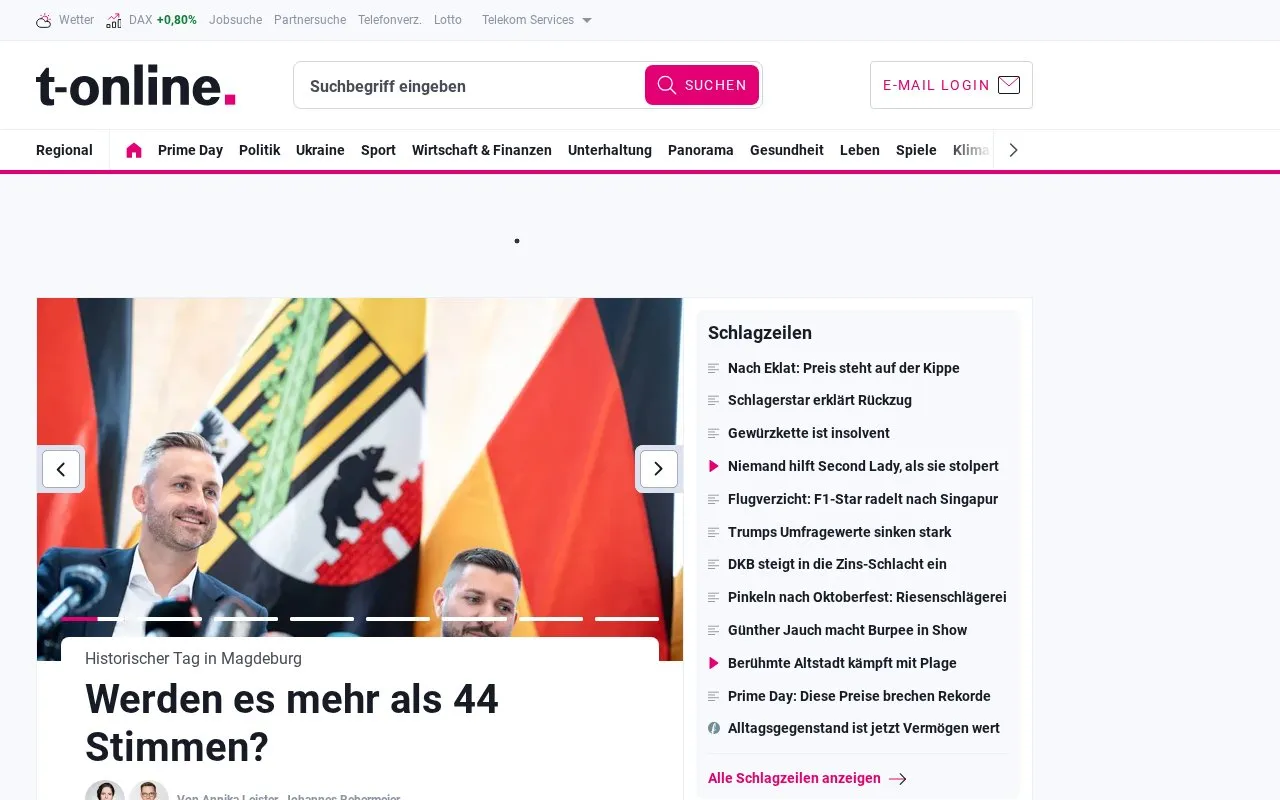 t-online homepage screenshot