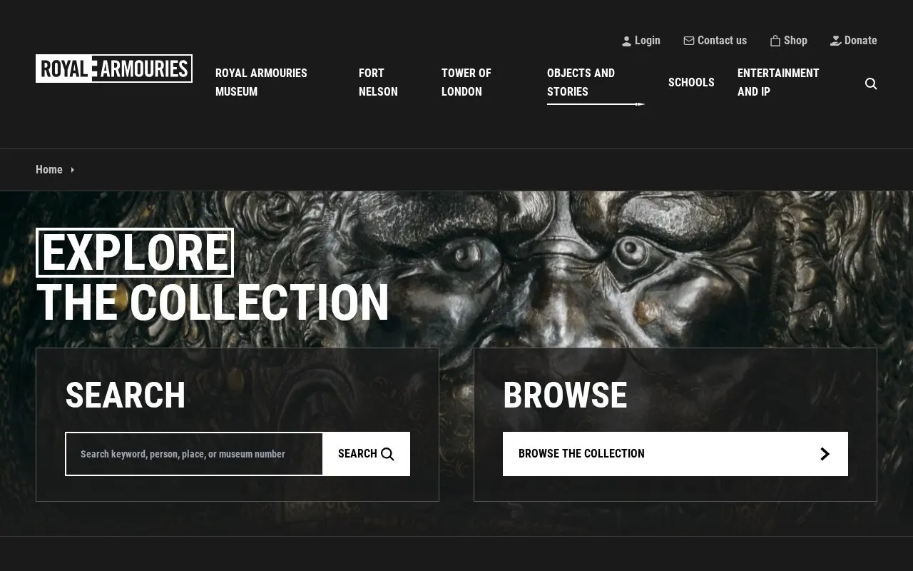 Royal Armouries Collections homepage screenshot