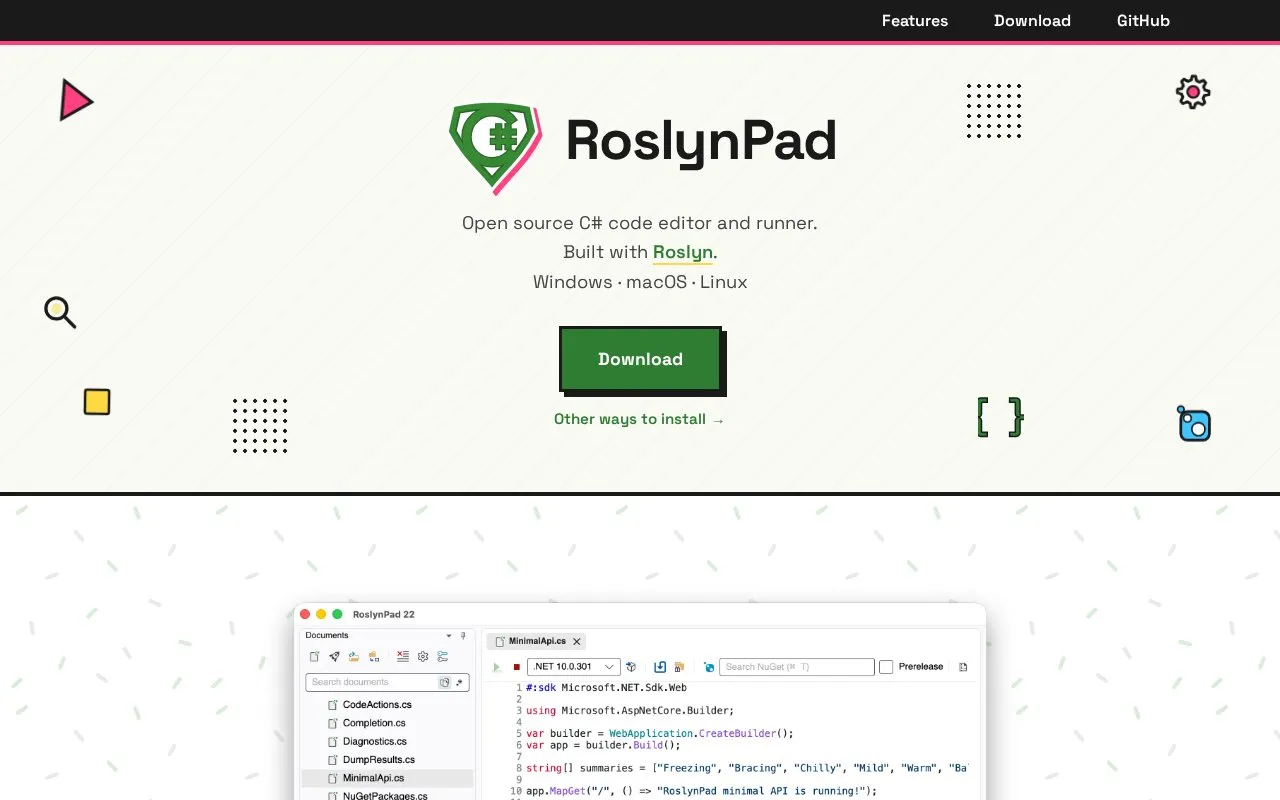 RoslynPad homepage screenshot