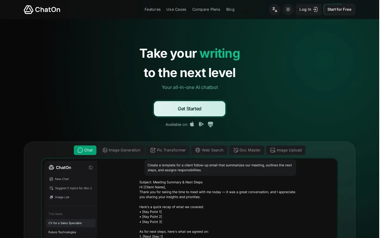 ChatOn homepage screenshot