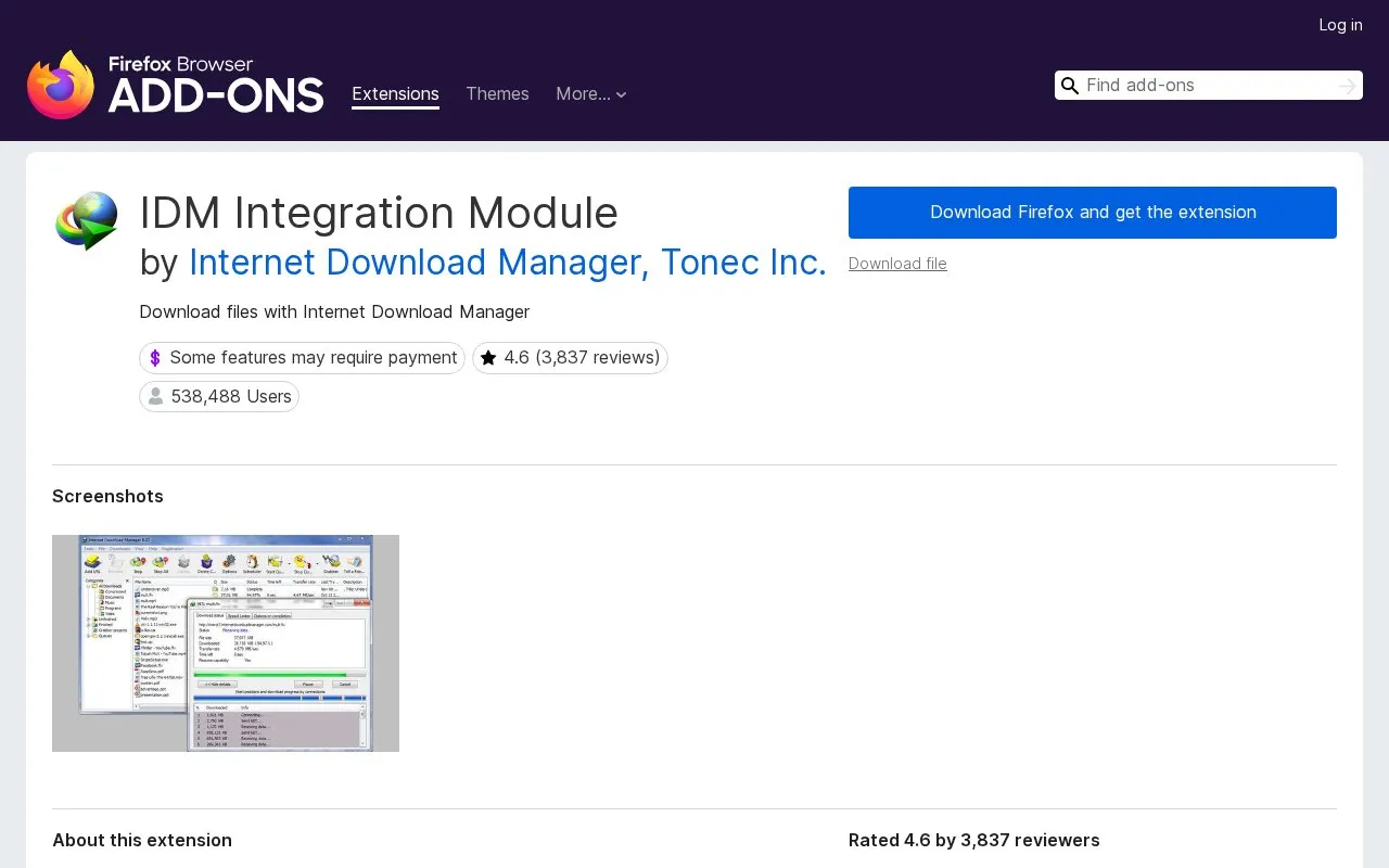 IDM Integration Module by Internet Download Manager, Tonec Inc. homepage screenshot
