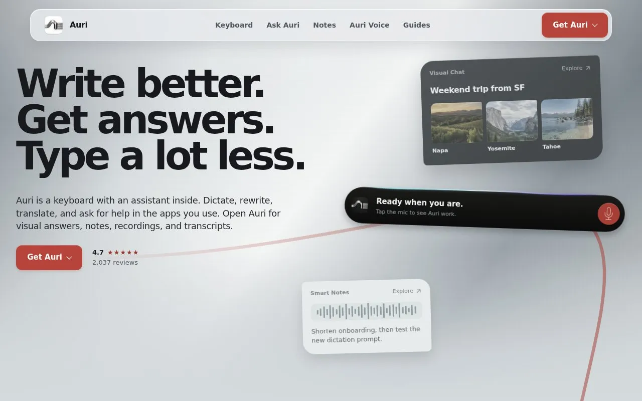 Auri AI homepage screenshot