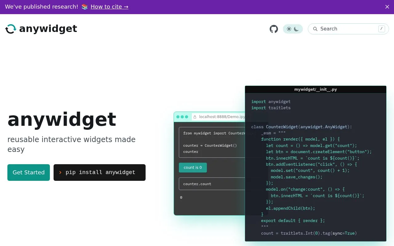 anywidget homepage screenshot