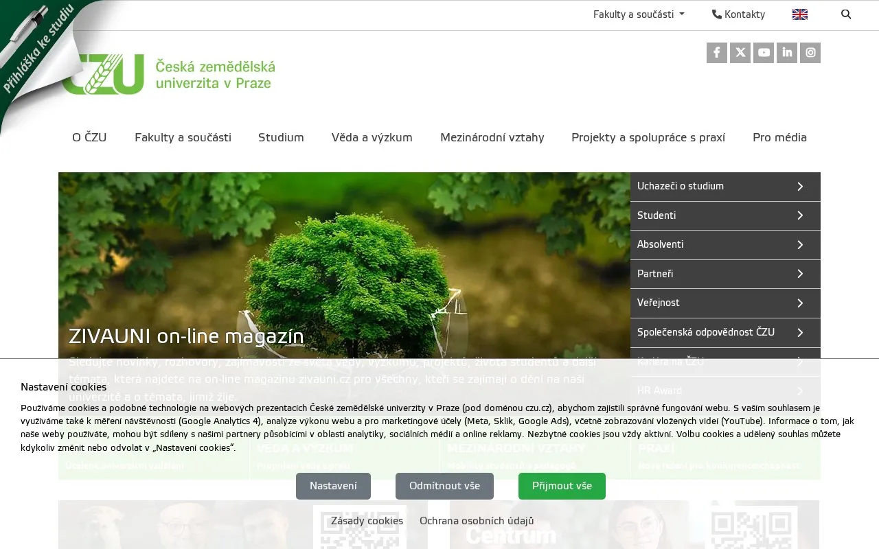 Czech University of Life Sciences Prague homepage screenshot