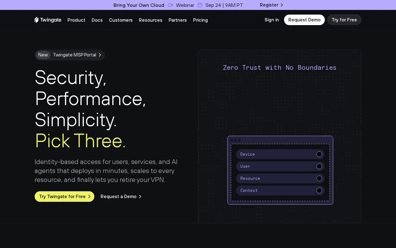 Twingate homepage screenshot