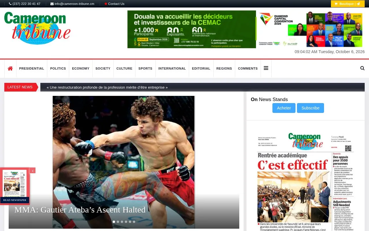 Cameroon Tribune homepage screenshot