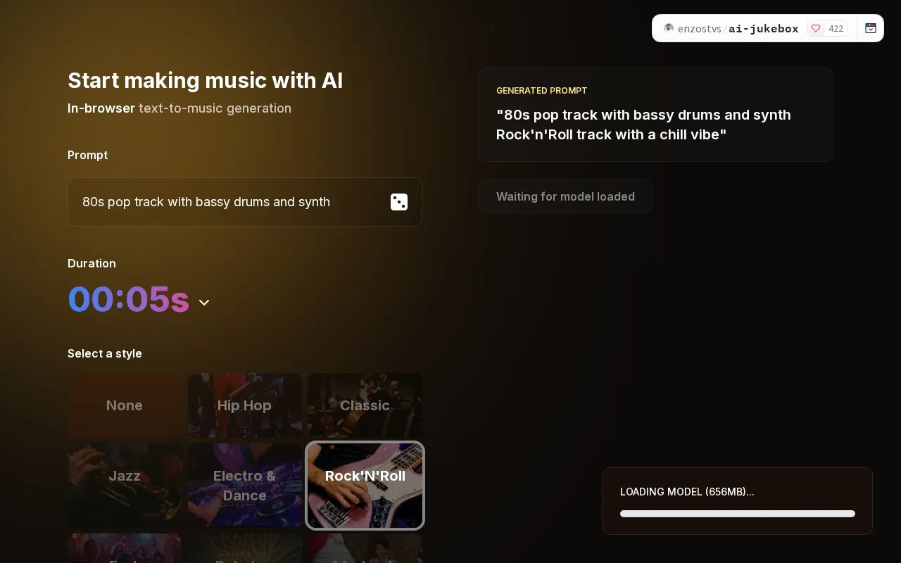 AI Jukebox homepage screenshot