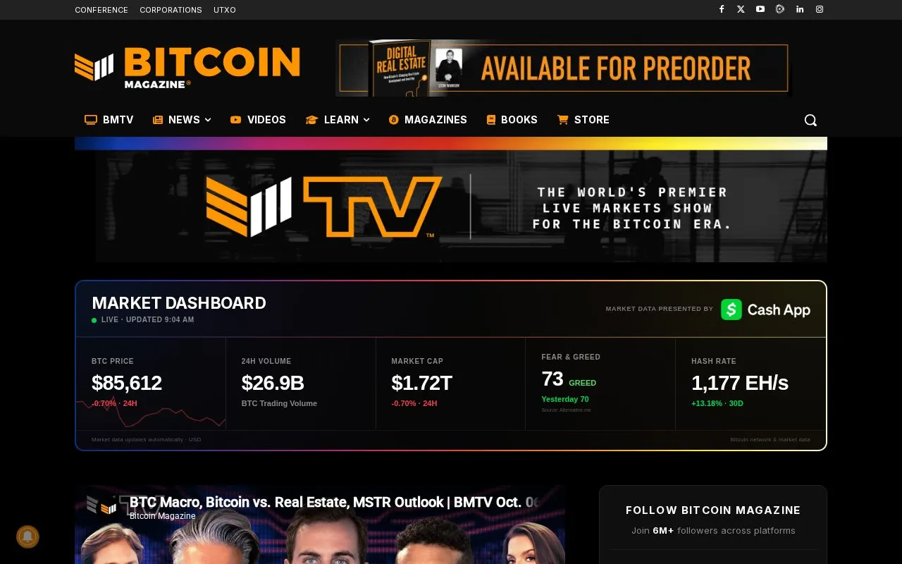 Bitcoin Magazine homepage screenshot