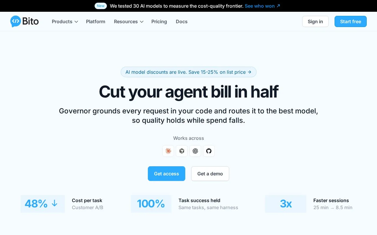 Bito homepage screenshot