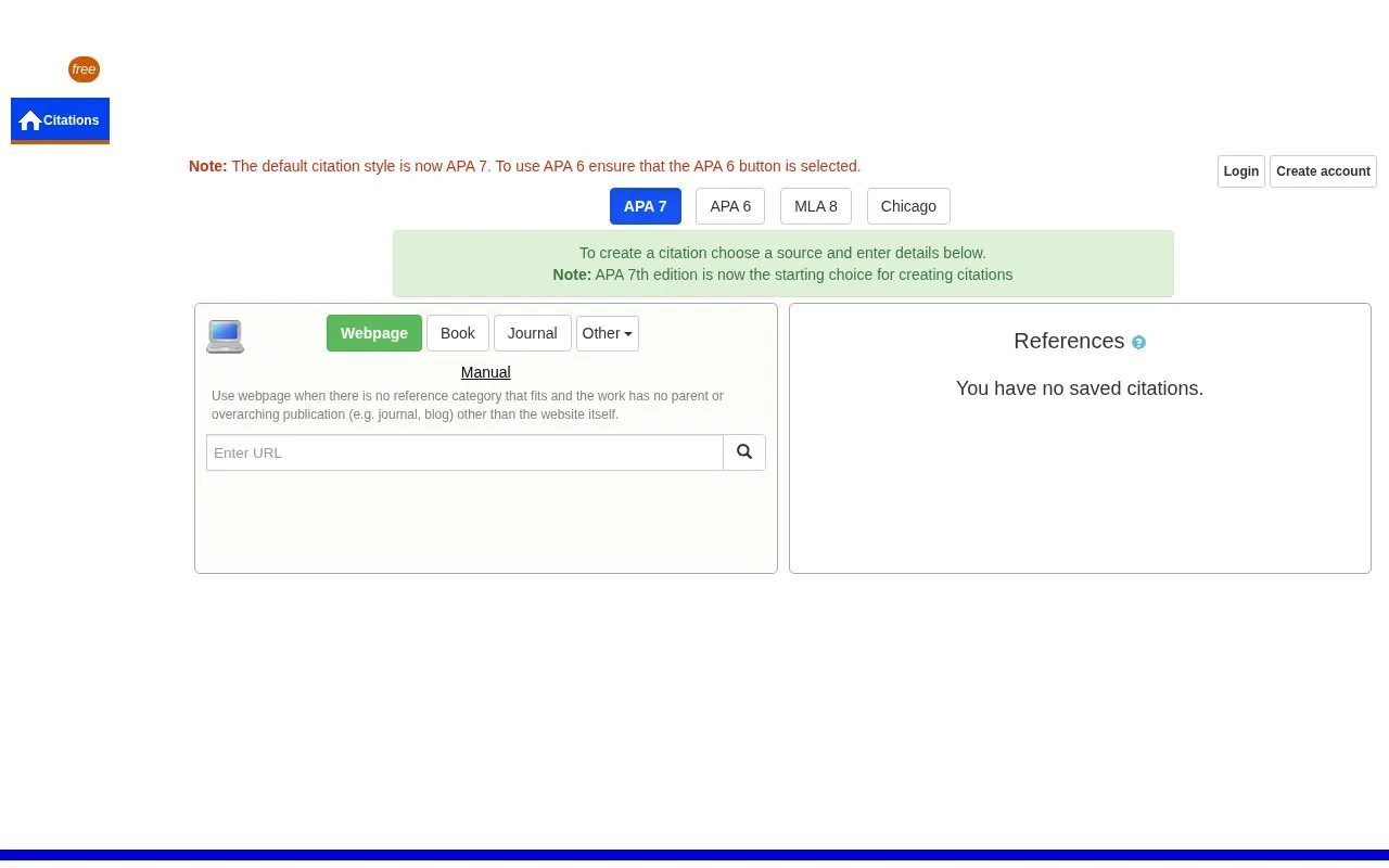 CiteFast homepage screenshot