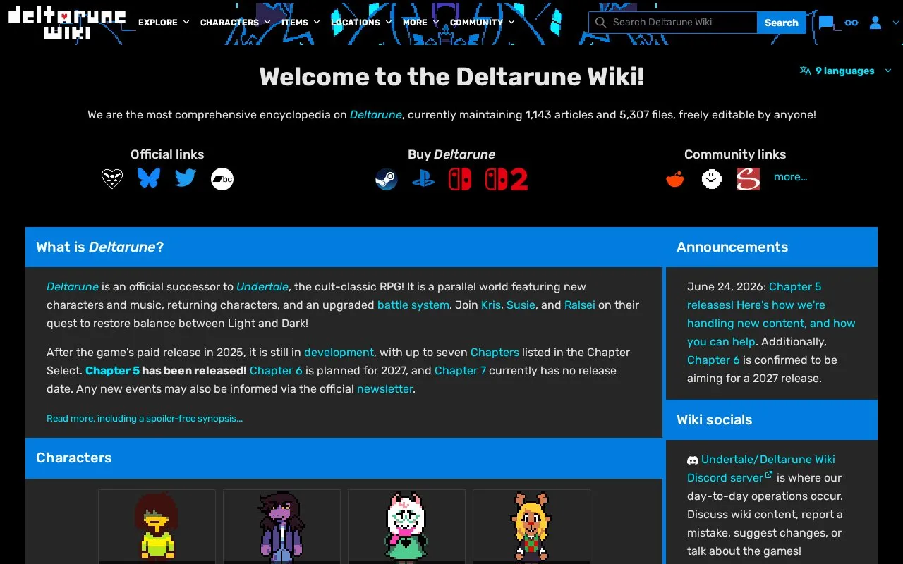 Deltarune Wiki homepage screenshot