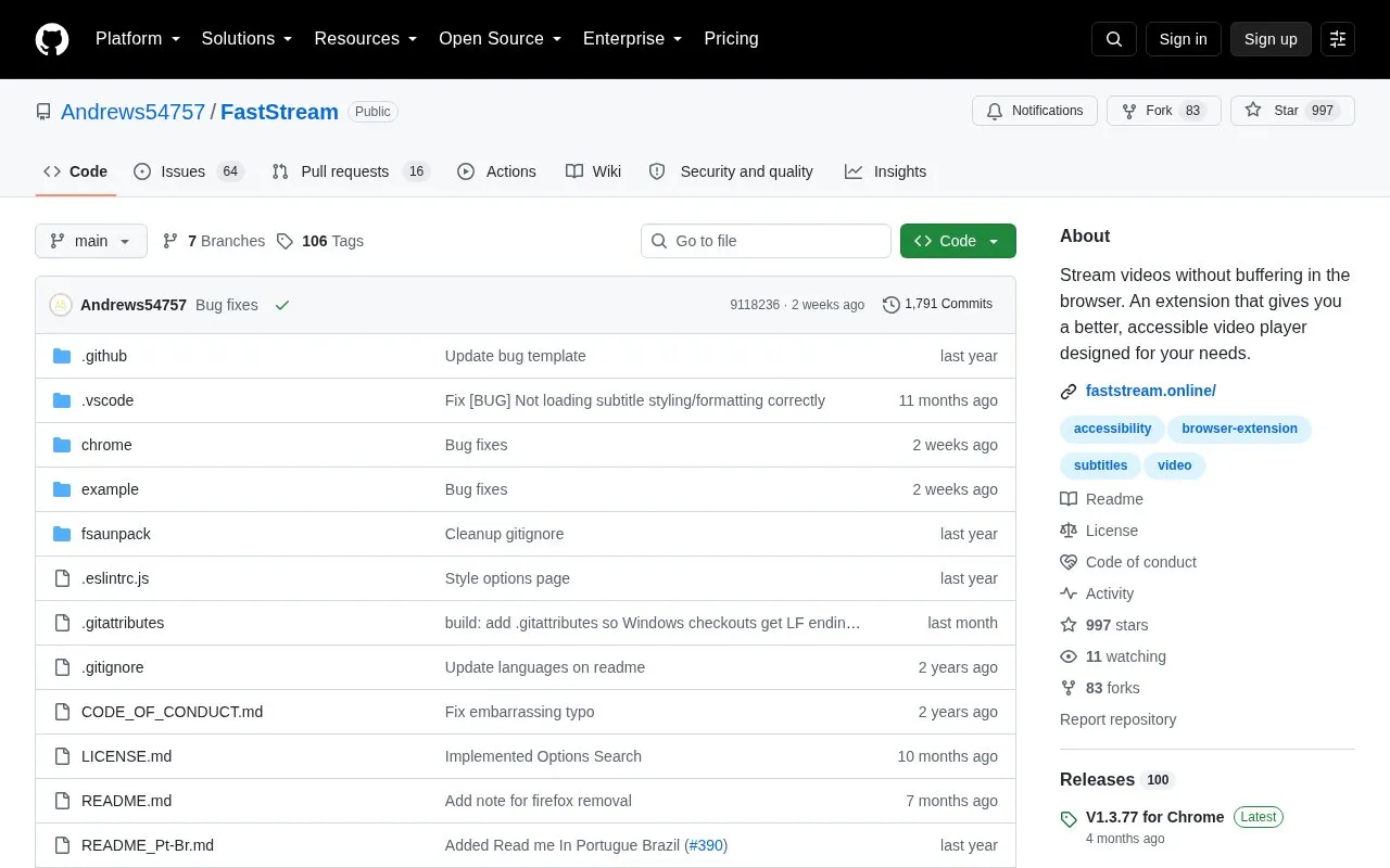 Fast Stream homepage screenshot